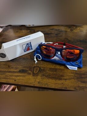 New York Rangers Red & Black Sunglasses with Orange Mirrored Lenses